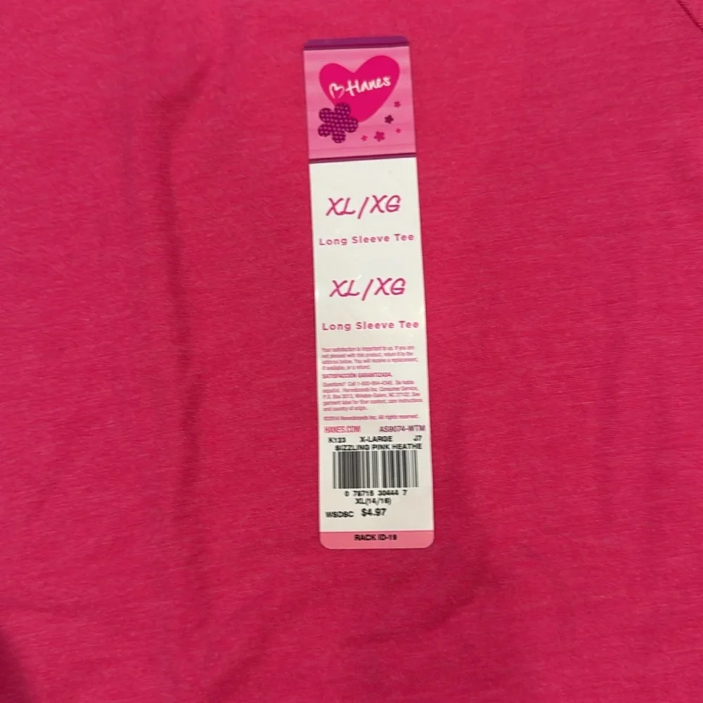 NWT Hanes Pink Long Sleeve Tee